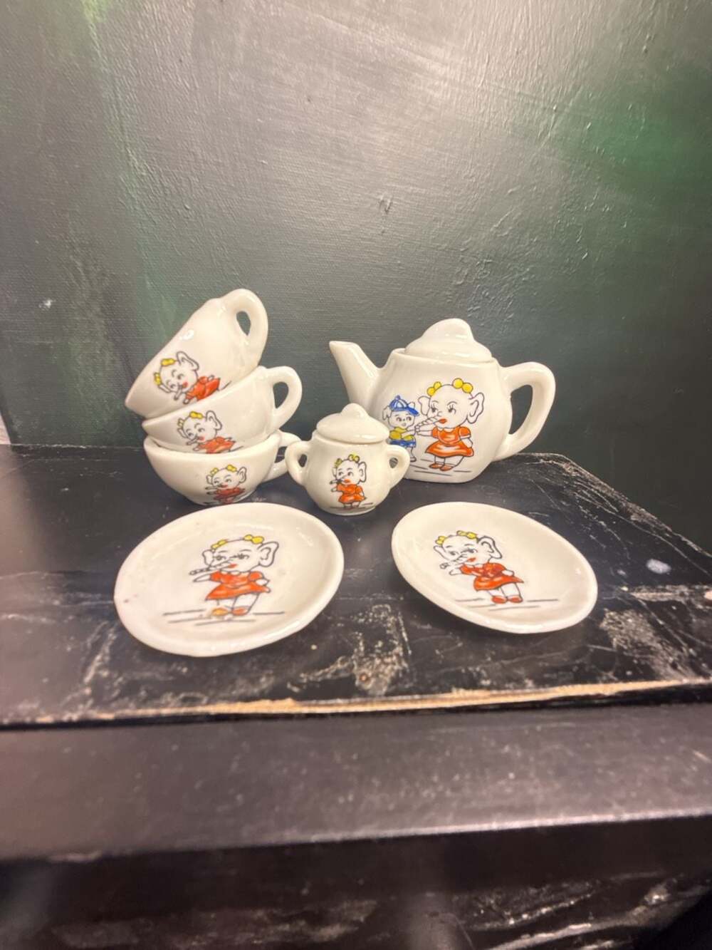 Vintage Handpainted Ceramic Elephant Child's Miniature Tea Set Made In Japan